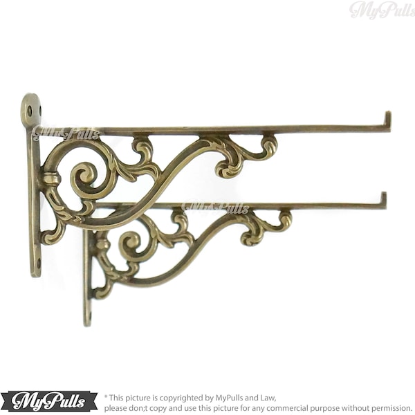 8.50" SOLID BRASS Victorian Wall Shelf Bracket - Retro Classic Floating Shelves