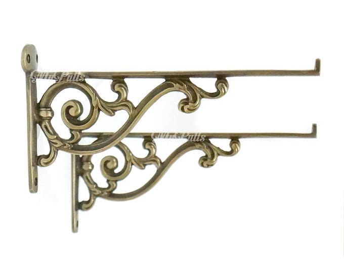 8.50" SOLID BRASS Victorian Wall Shelf Bracket - Retro Classic Floating Shelves