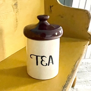9 Inch Tall TEA Canister, Holiday Designs USA, Collectible Canister, Kitchen Canister, Brown Tea Jar, Farmhouse Style Kitchen Decor