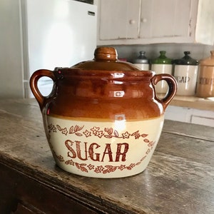 Sugar Canister, Crock Jar, Sugar Storage, Bean Pot, Crock, Sugar Jar, USA, Jars & Containers, Retro Kitchen, Country Kitchen, Farmhouse