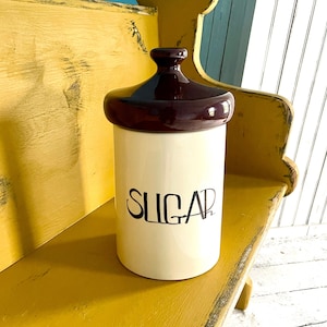 13 Inch Tall SUGAR Canister, Holiday Designs USA, Collectible Kitchen Canisters, Farmhouse Style Canister, Rustic, Sugar Storage, Brown Jar