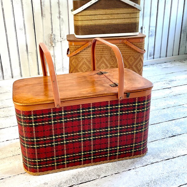 Plaid Picnic Basket Etsy