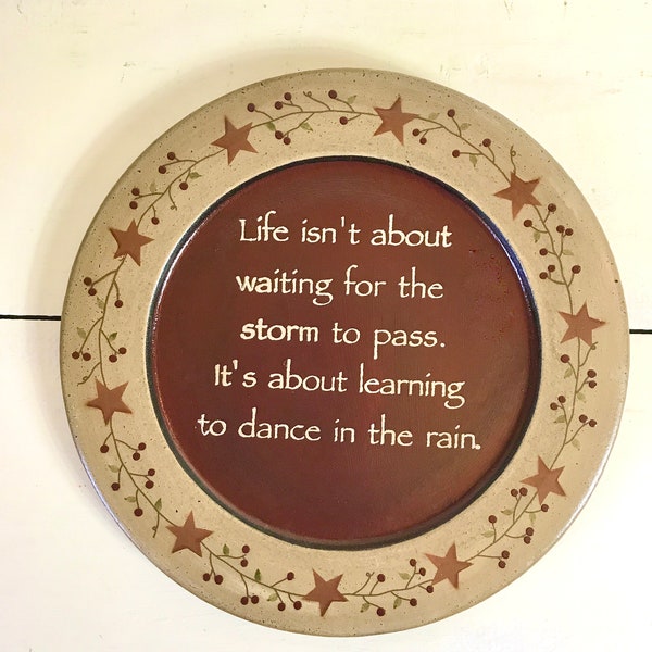 Dance In The Rain Plate, 13 Inches in Diameter, Barbara Lloyd Plate, Primitive, Collectible Plate, 80s Wall Plates, Primitive Decorating