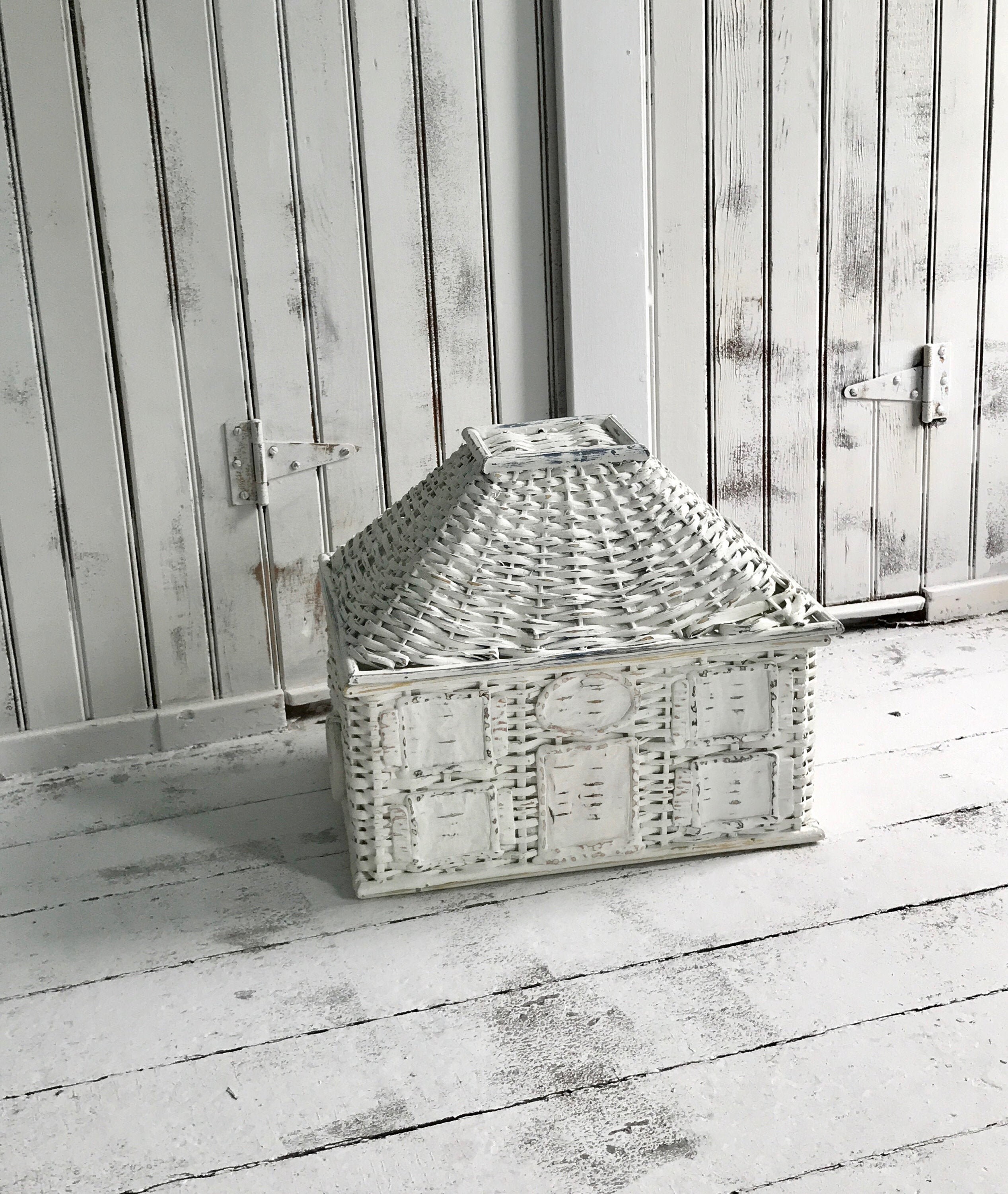 Wicker Basket House White Woven Home Lidded Basket Rattan Etsy