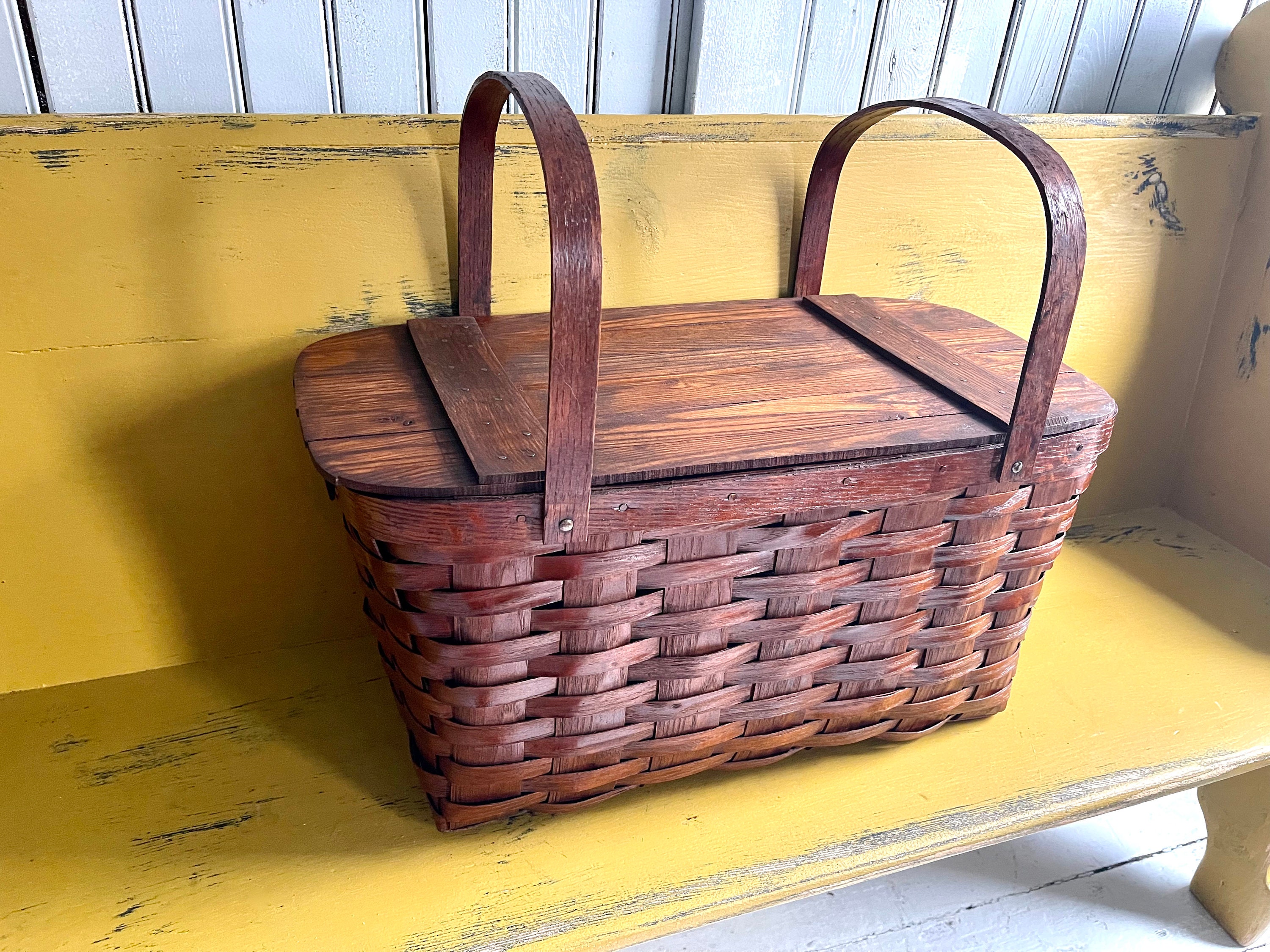 21 Inch WOVNWOOD Basket by Jerywil, Picnic Basket, Woven Basket, Hand
