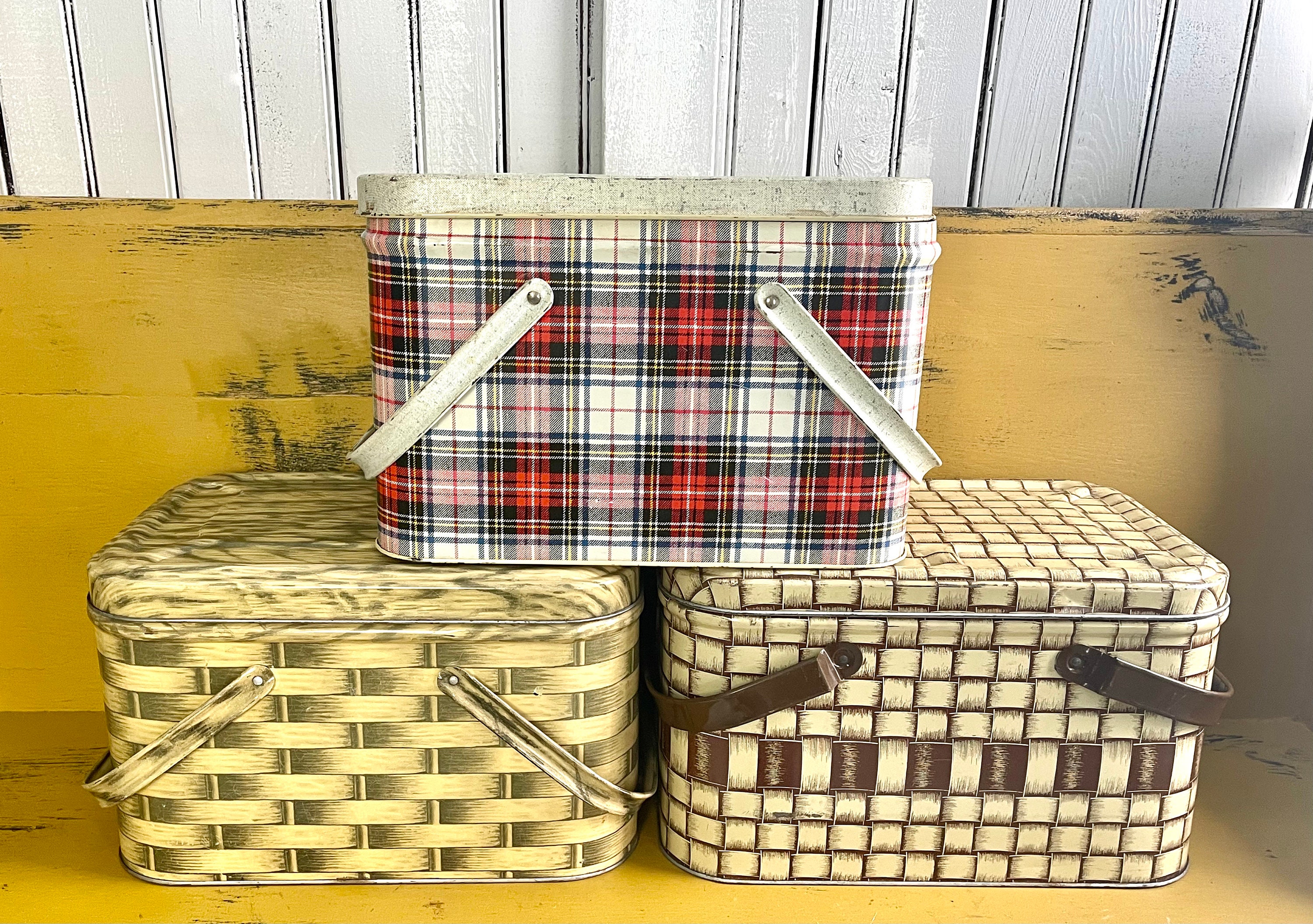 Rustic Metal Picnic Basket Woven Metal Basket Vintage Lunch Etsy