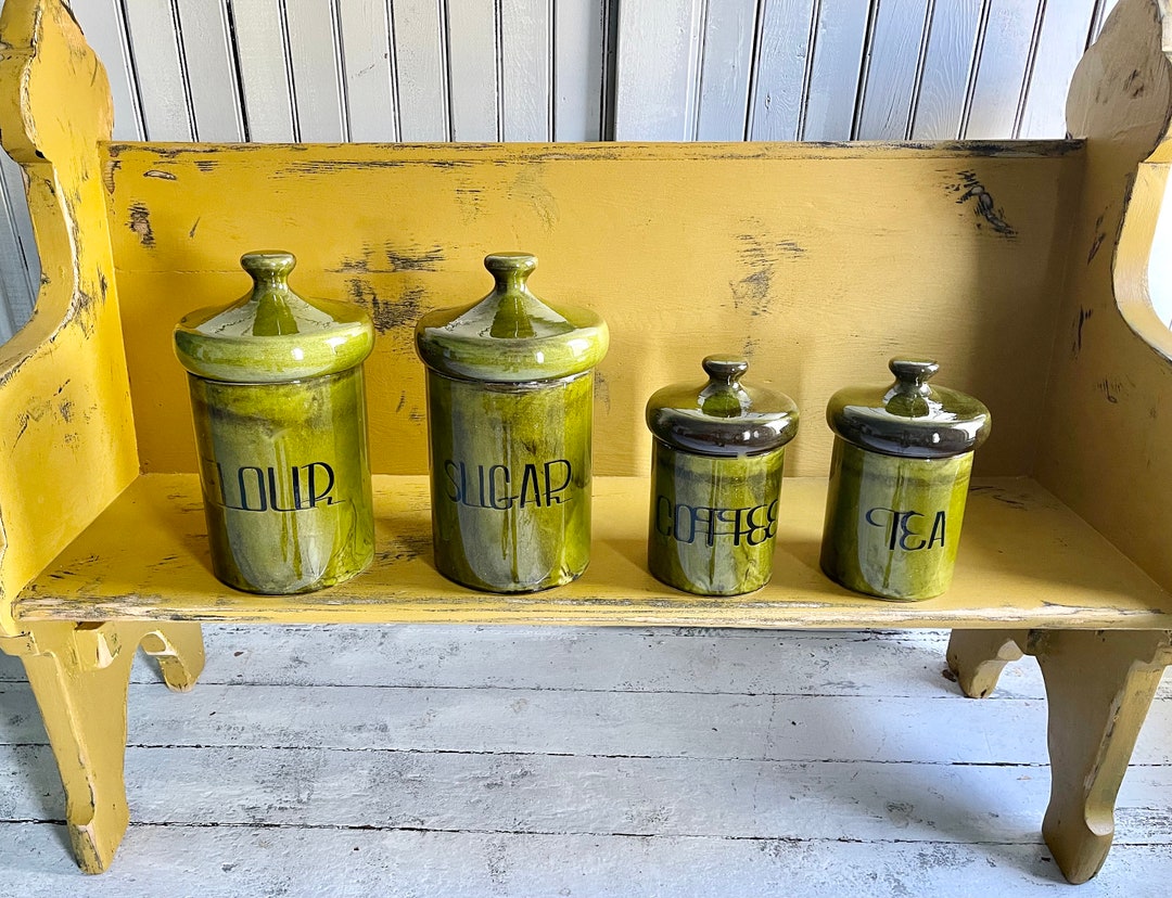 4 Glossy Green Mushroom Canisters Holiday Designs Canisters Etsy