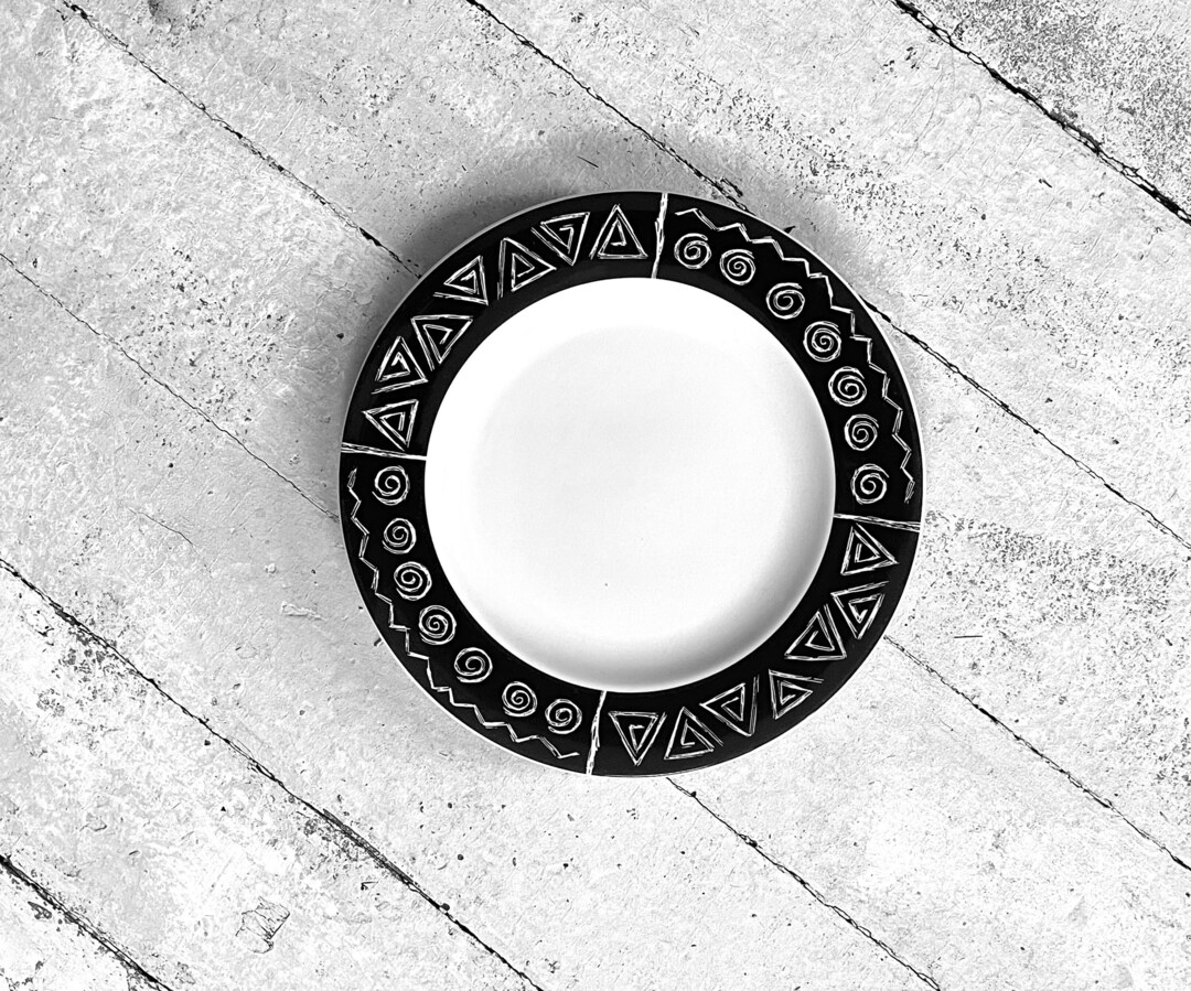 12 Mudcloth Plates, 4 Stoneware Plates, African Decor, Collectible