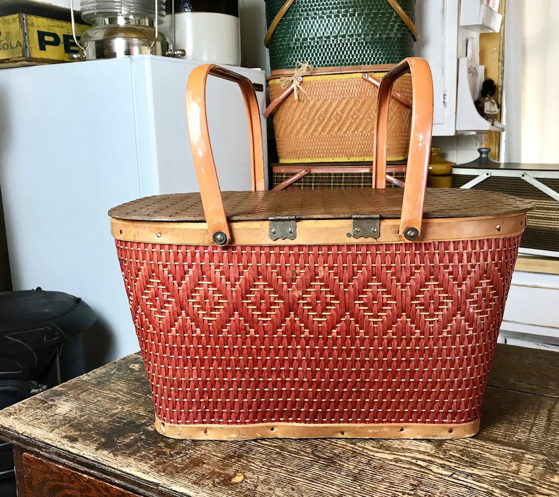 Vintage Redmon Picnic Basket Red Picnic Basket Collectible Etsy