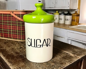 13-Inch Mushroom Canister, Green Sugar Canister, Mushroom Style Kitchen, Holiday Designs USA, Green Kitchen Canisters, Collectible Jars