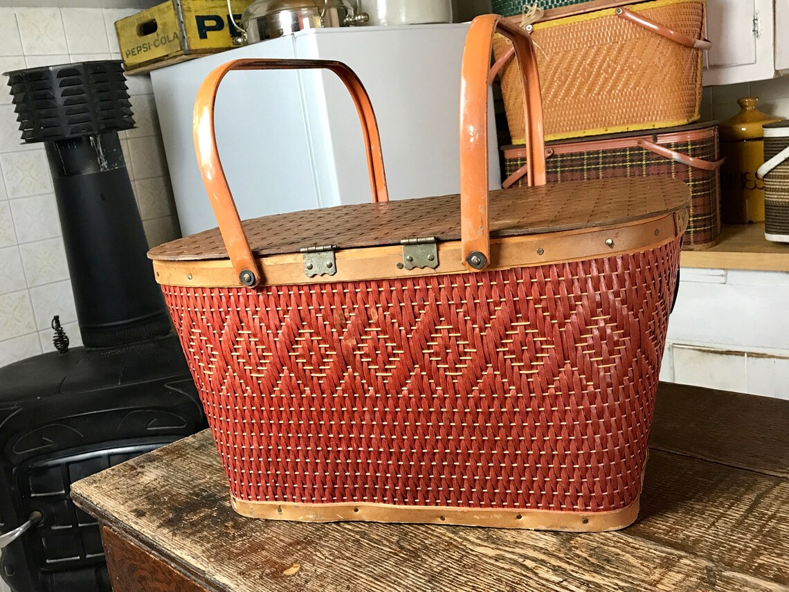 Vintage Redmon Picnic Basket Red Picnic Basket Collectible Etsy