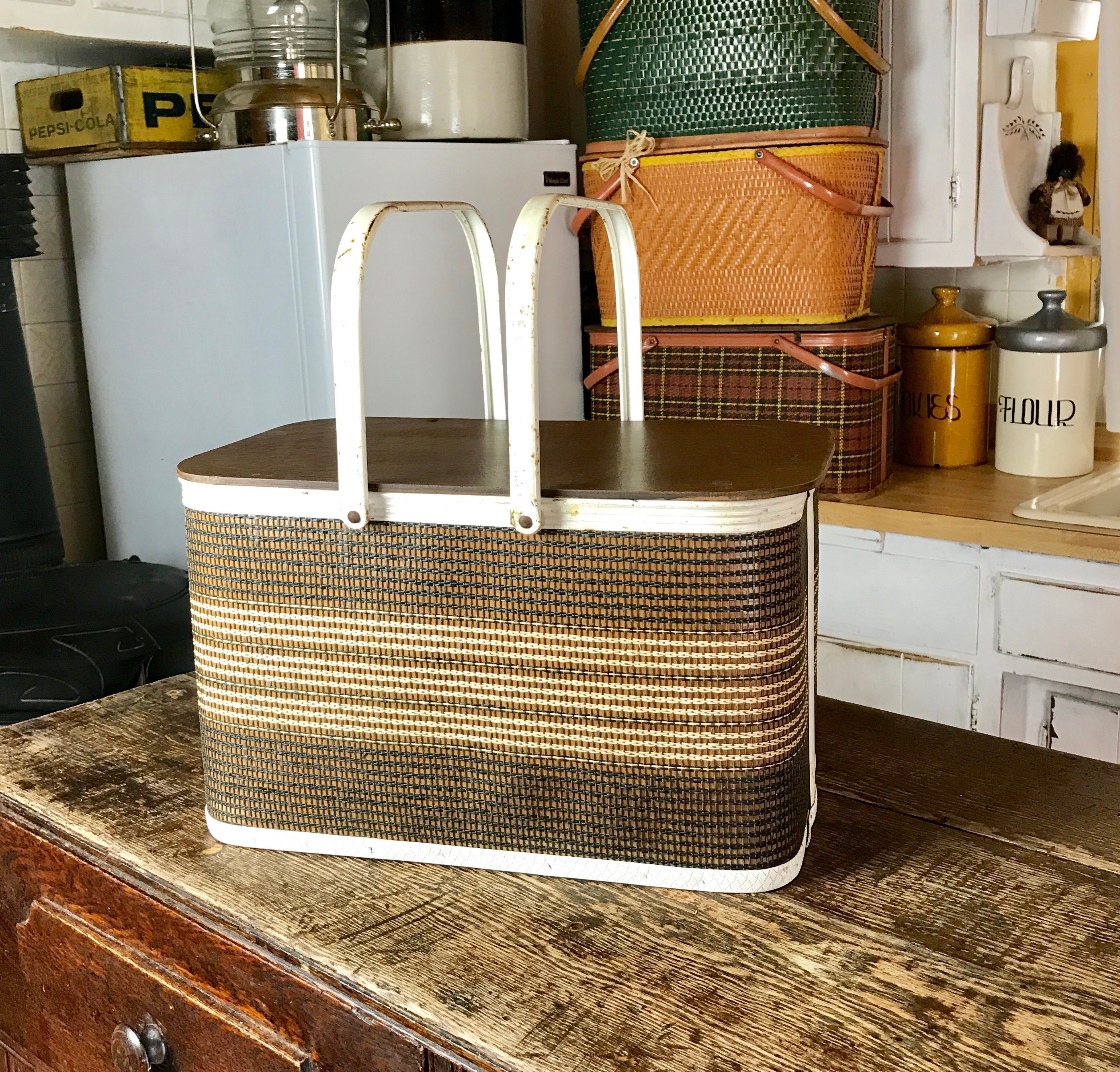 REDMANバスケット ビンテージ Vintage Redman Picnic Basket, Woven Basket, Collectible Redman