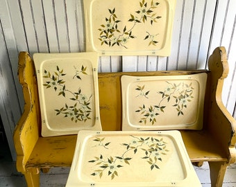 Poppy TV Trays, Quaker Industries, 4 Trays And 4 Stands, Poppy Flowers, Snack Tables, RARE, Fiberglass, Folding, Vintage TV trays, Retro