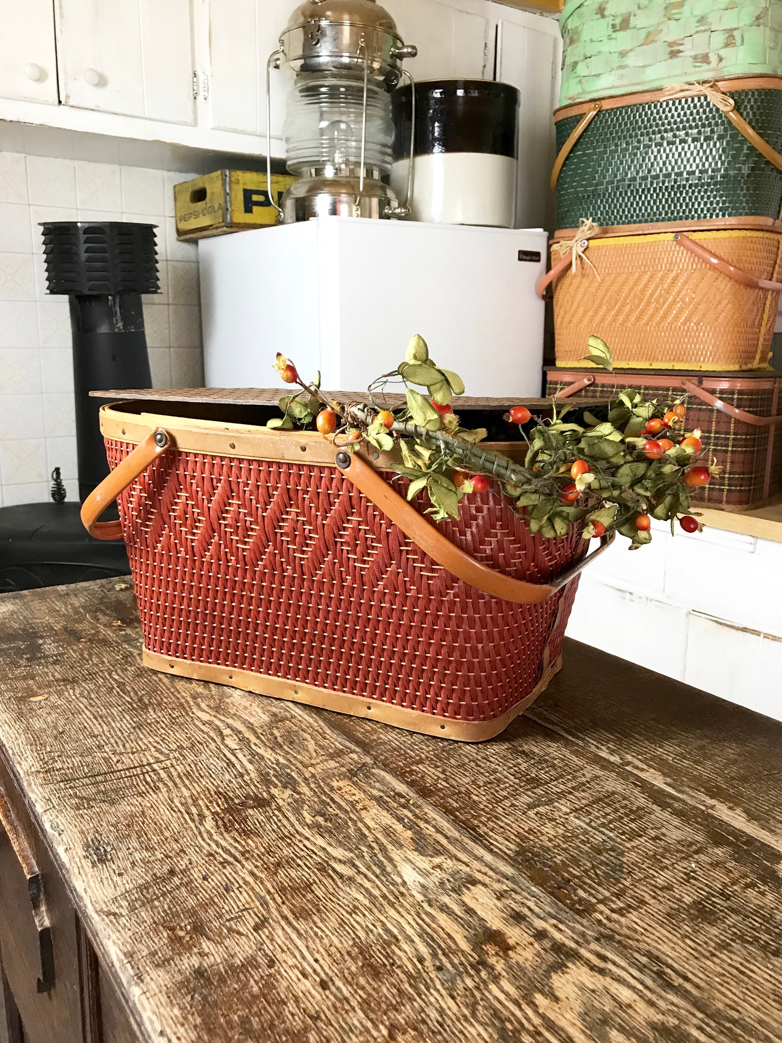 Vintage Redmon Picnic Basket Red Picnic Basket Collectible Etsy