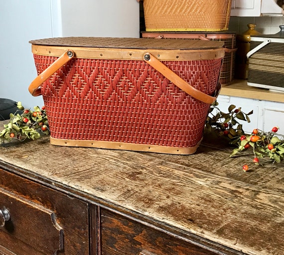Vintage Redmon Picnic Basket Red Picnic Basket Collectible Etsy