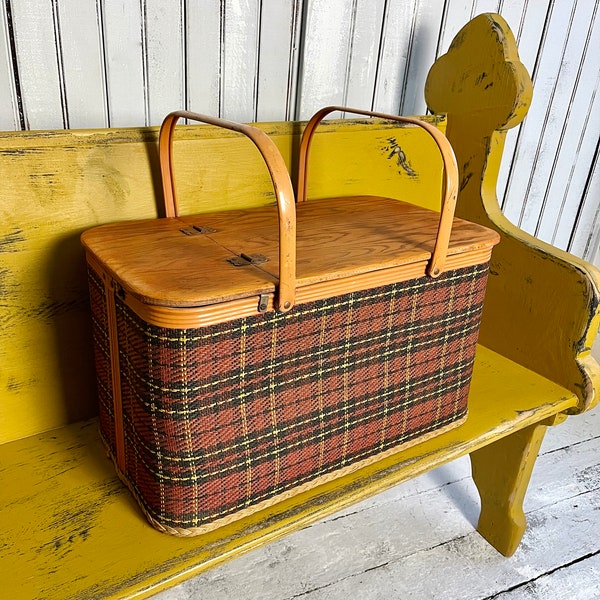 Plaid Picnic Basket Etsy