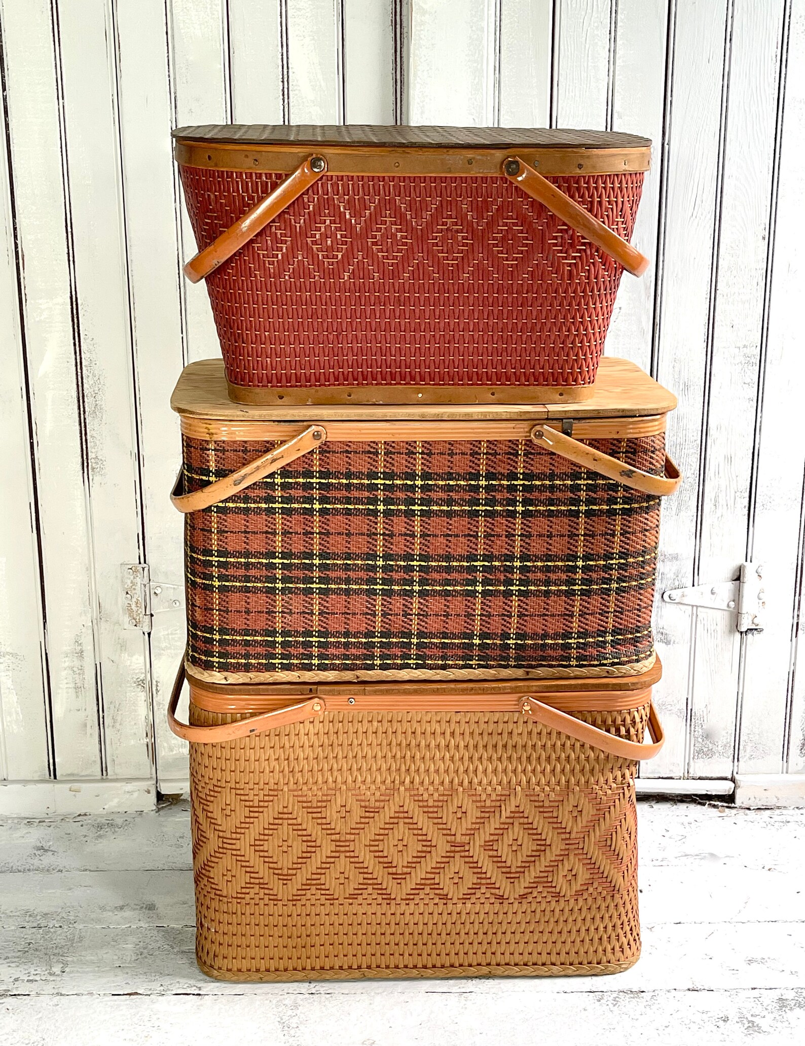 Vintage Redmon Picnic Basket Red Picnic Basket Collectible Etsy