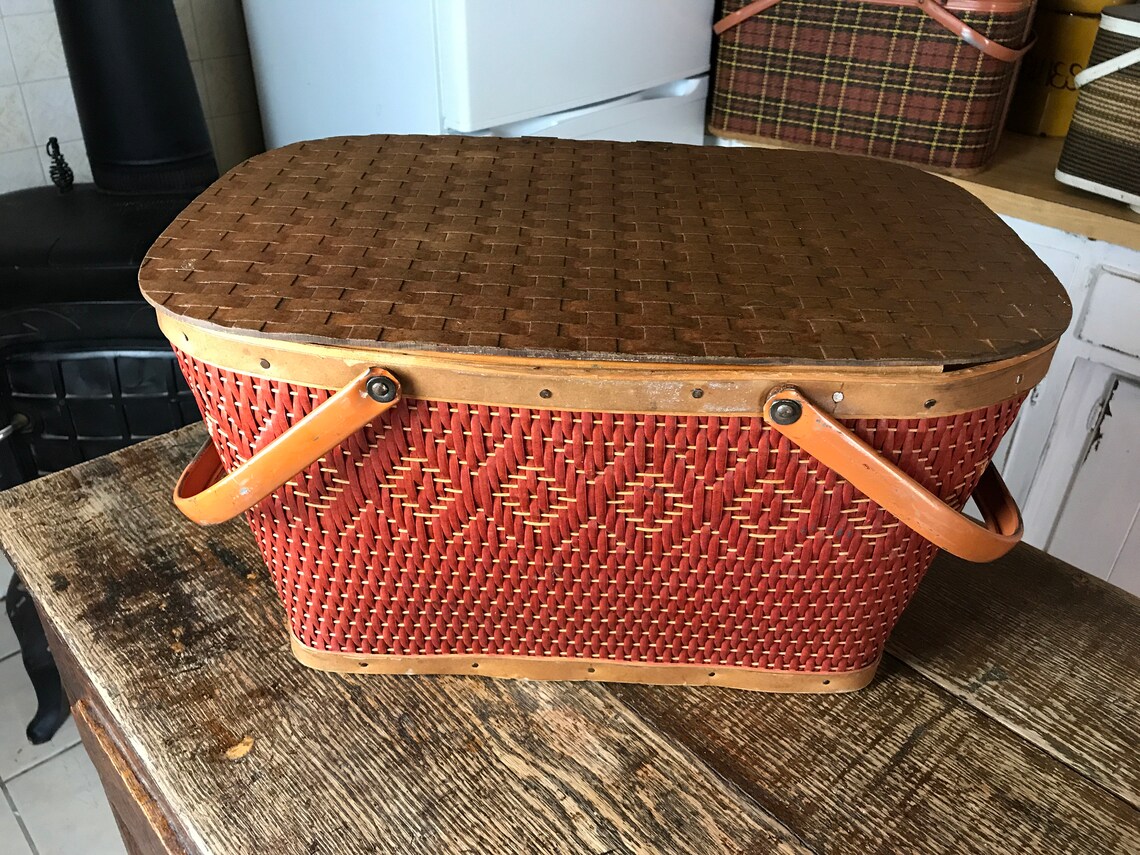 Vintage Redmon Picnic Basket Red Picnic Basket Collectible Etsy