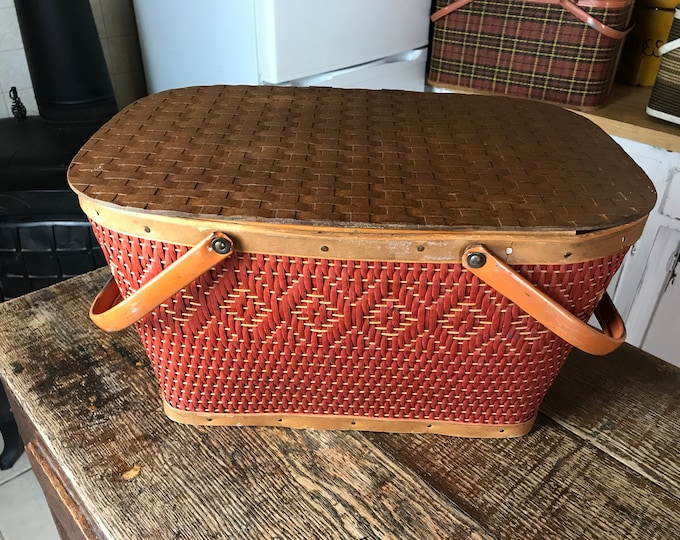 Vintage Redmon Picnic Basket, Red Picnic Basket, Collectible Redmond
