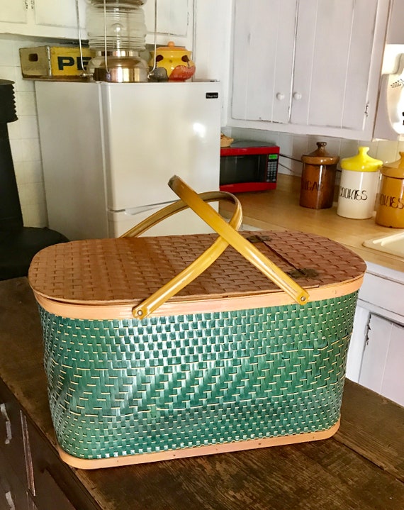 Green Picnic Basket, Redmon Picnic Basket, Woven B