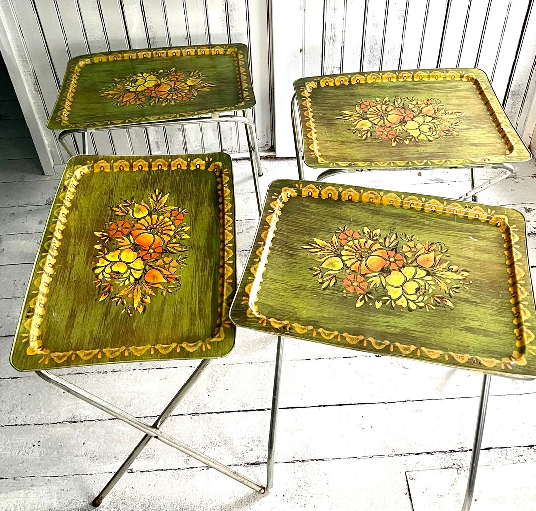 4 Lavada Mid Century TV Trays 4 Stands Collectible TV Trays Etsy