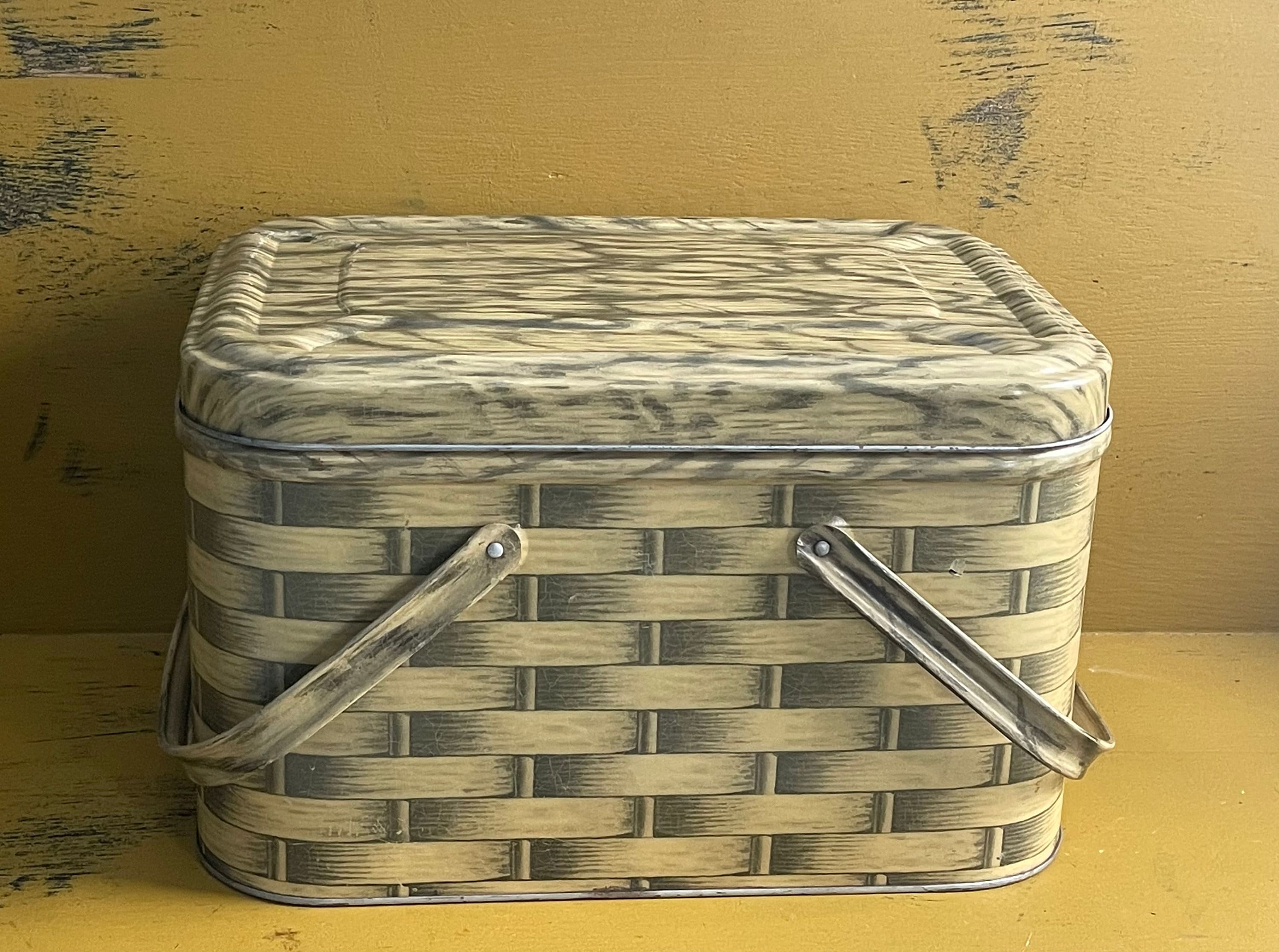 Rustic Metal Picnic Basket Woven Metal Basket Vintage Lunch Etsy