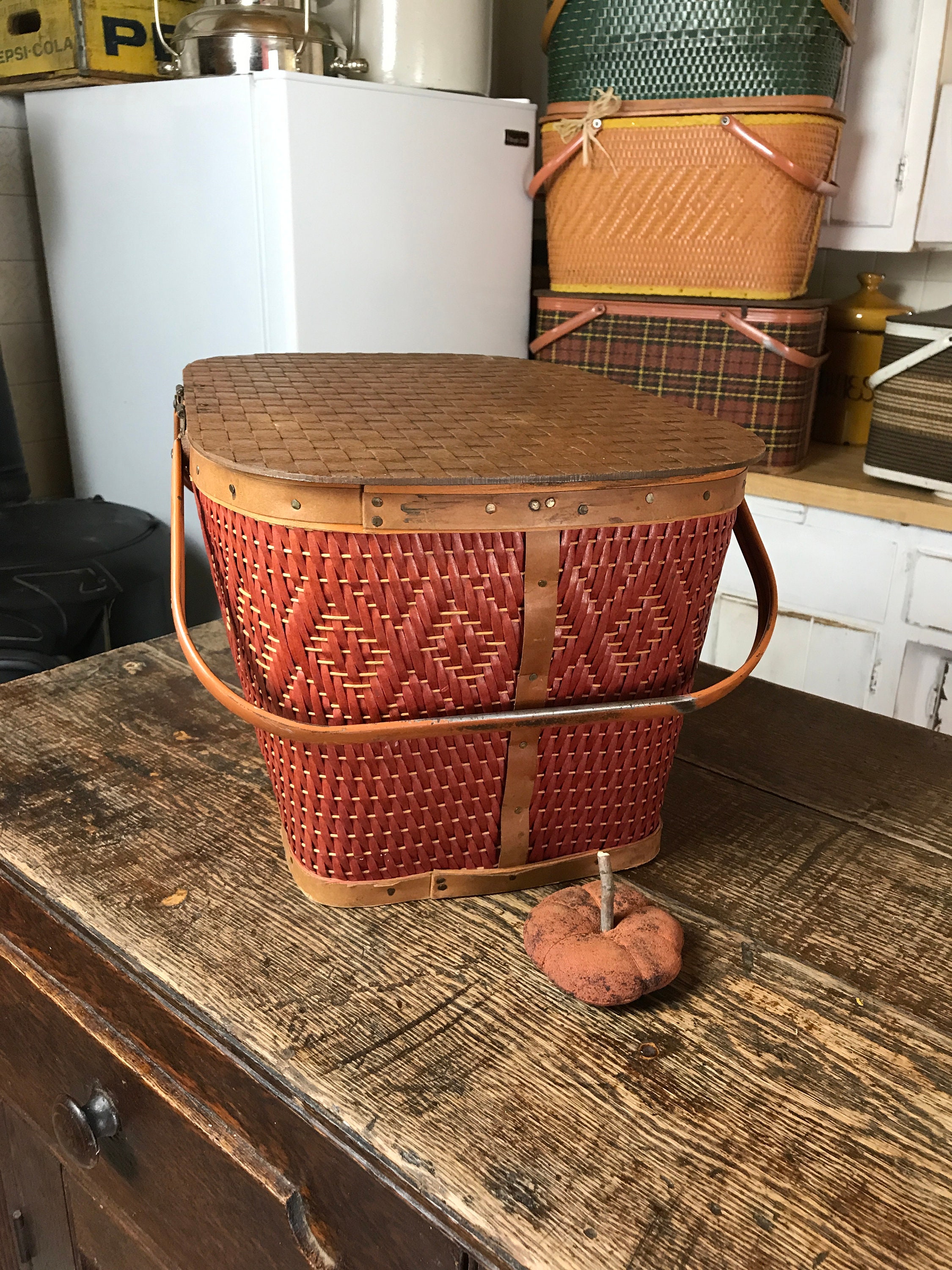 Vintage Redmon Picnic Basket Red Picnic Basket Collectible Etsy