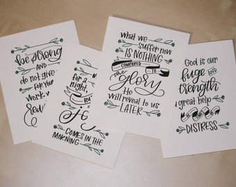 Printable Birth Affirmation Scripture Cards, Set of 4 Hand-Lettered Bible Verses, Inspirational Birth Affirmations Instant Download