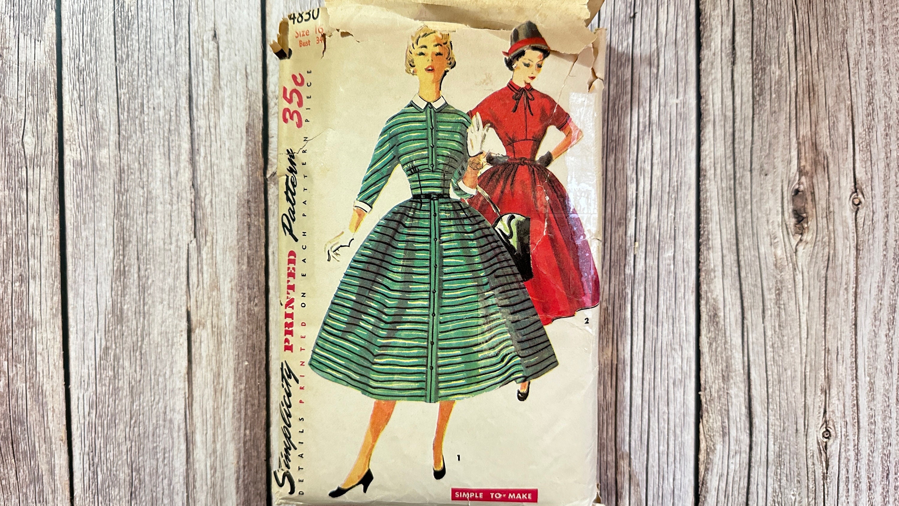 Mid 1940s One-Piece Dress Sewing Pattern Bust 38 B38 Hollywood Pattern  Reproduction | 1747 | Past Patterns