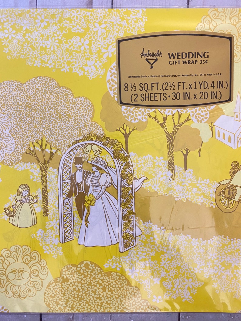 Vintage bruiloft inpakpapier, bruiloft douche cadeauverpakking, NOS Yellow