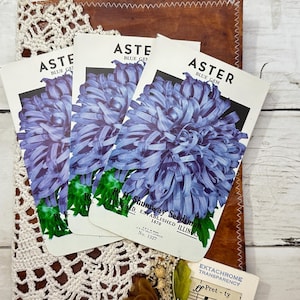 Vintage aster bloemzaadpakketten - lege set van 3 - feestdecoratie huis en bruiloft decor kunst aan de muur tuinieren ongewenste tijdschrift kortstondige