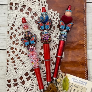 Bolígrafo de tinta con cuentas de mariposa elegante - Bolígrafo de silicona con cuentas acrílicas - Bolígrafos hechos a mano con cuentas, regalo para ella