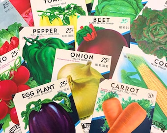 10 Vintage Vegetable Seed Packets. Gift For DIY Crafty Friend.