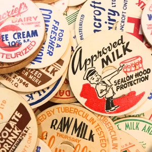 Vintage Milchflaschenverschlüsse. Trinkflasche Caps. Junk Journal Versorgung. Vintage Ephemera. Junk-Journal Verschönerung.
