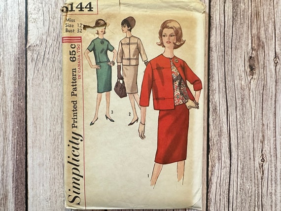 1960s MOD Suit Pattern SIMPLICITY 6177 Lined Jacket with 2 Skirts Suit,  Bust 34 Vintage Sewing Pattern