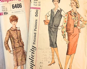 Patrón de costura Vintage Simplicity: Traje, blusa, falda y chaqueta para señora