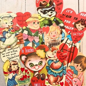 Biglietti d'auguri vintage di San Valentino (5). Cartoline di San Valentino usate. San Valentino a scuola.