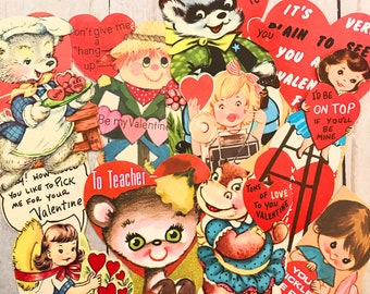 Vintage Valentine Greeting Cards (5). Used Valentine’s Day Cards. School Valentines.