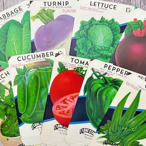 Vintage Gemüse-Samen-Pakete: 1950s-70s leeres 10er Set für Junk Journals