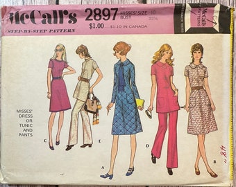 McCall's Sewing Pattern 2897. Vintage Dress Or Tunic And Pants. Uncut Pattern.