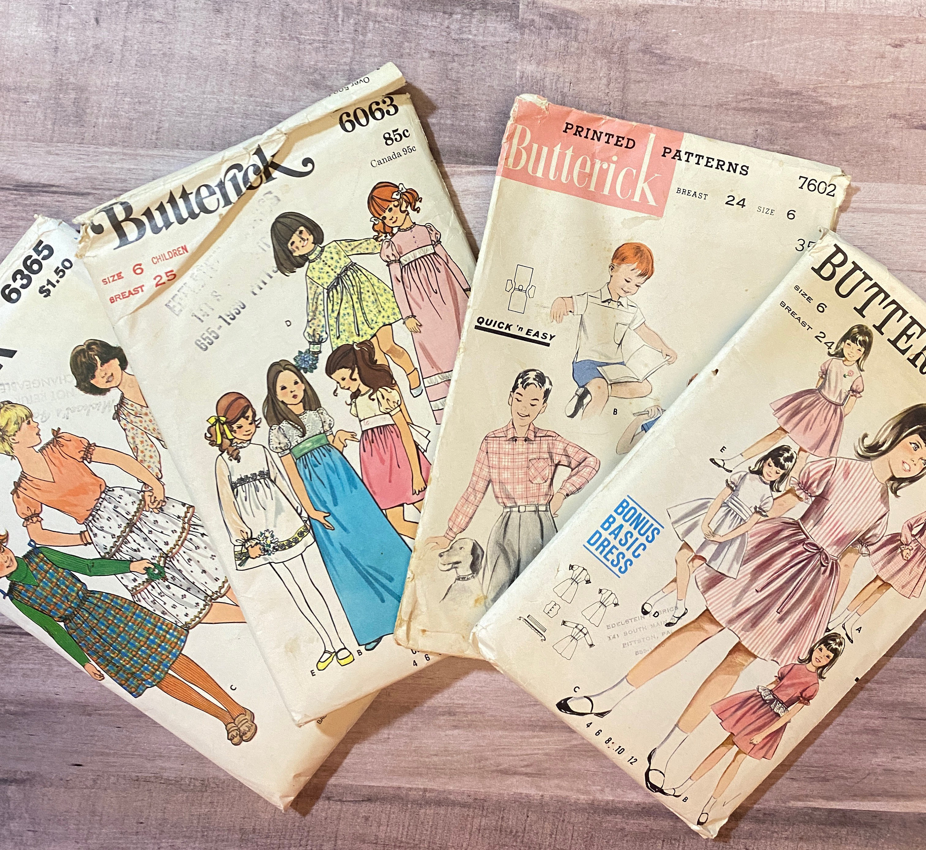 Patron De Robe Vintage Fille Butterick 3345 - Taille 6, Tour De Poitrine 24" - Non Coupé, Occasion