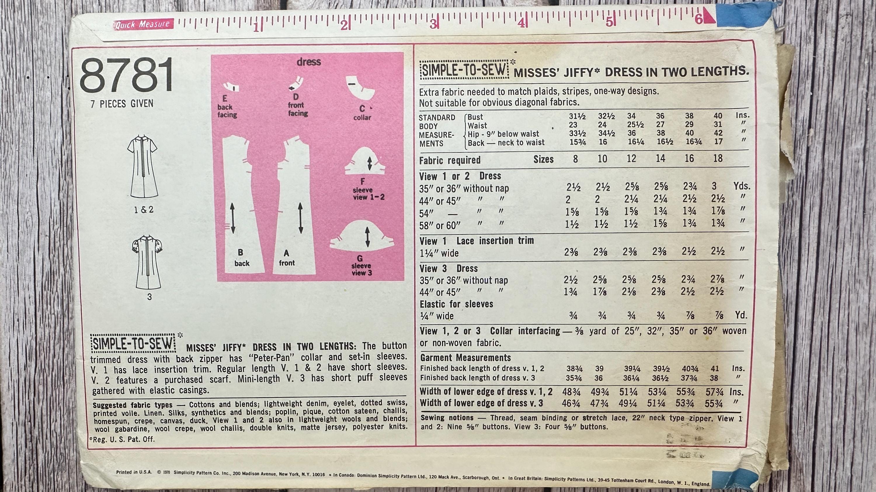 Simplicity Sewing Pattern 8781 - Vintage Dress - Etsy