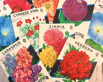 Lot Of 10 Vintage Flower Seed Packets - Empty - Party Decoration, Home And Wedding Decor, Gardening, Junk Journal Ephemera