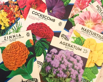 Vintage Flower Seed Packets - Empty Set of 10 - Party Decoration Home And Wedding Decor Wall Art Gardening Junk Journal Ephemera