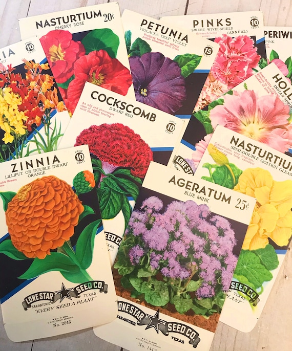 10 Vintage Flower Seed Packets. Vintage Spring Summer. Junk Journal.  Journal Embellishment. Vintage Ephemera. 