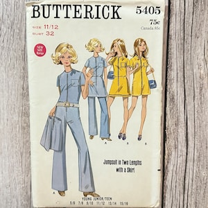 Butterick Sewing Pattern 5405 - Uncut Pattern, Vintage Junior Teen Jumpsuit And Skirt