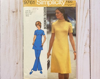 Simplicity Sewing Pattern 9761 - Designer Fashion Vintage Dress Or Tunic And Pants