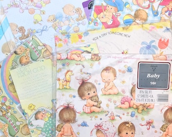 Vintage Baby Wrapping Paper, Baby Shower Gift Wrap