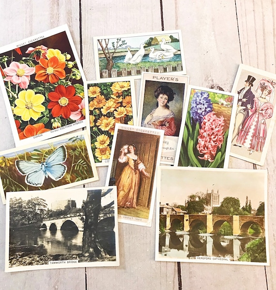 cigarette and tea cards 10 Vintage Cigarette/tea Cards. Old Cigarette Cards. Tea Cards. Wild Flower Cigarette  Cards