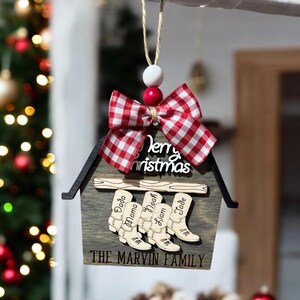 Custom Family Barn Christmas Ornament: Personalized Cowboy Boots